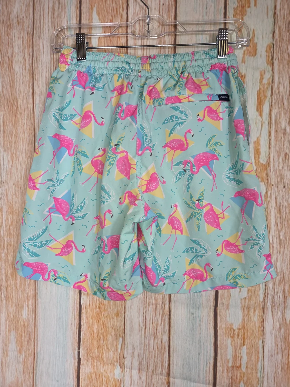 Chubbies Aqua Flamingo Print Drawstring Swim Trunks. Size Small. 7